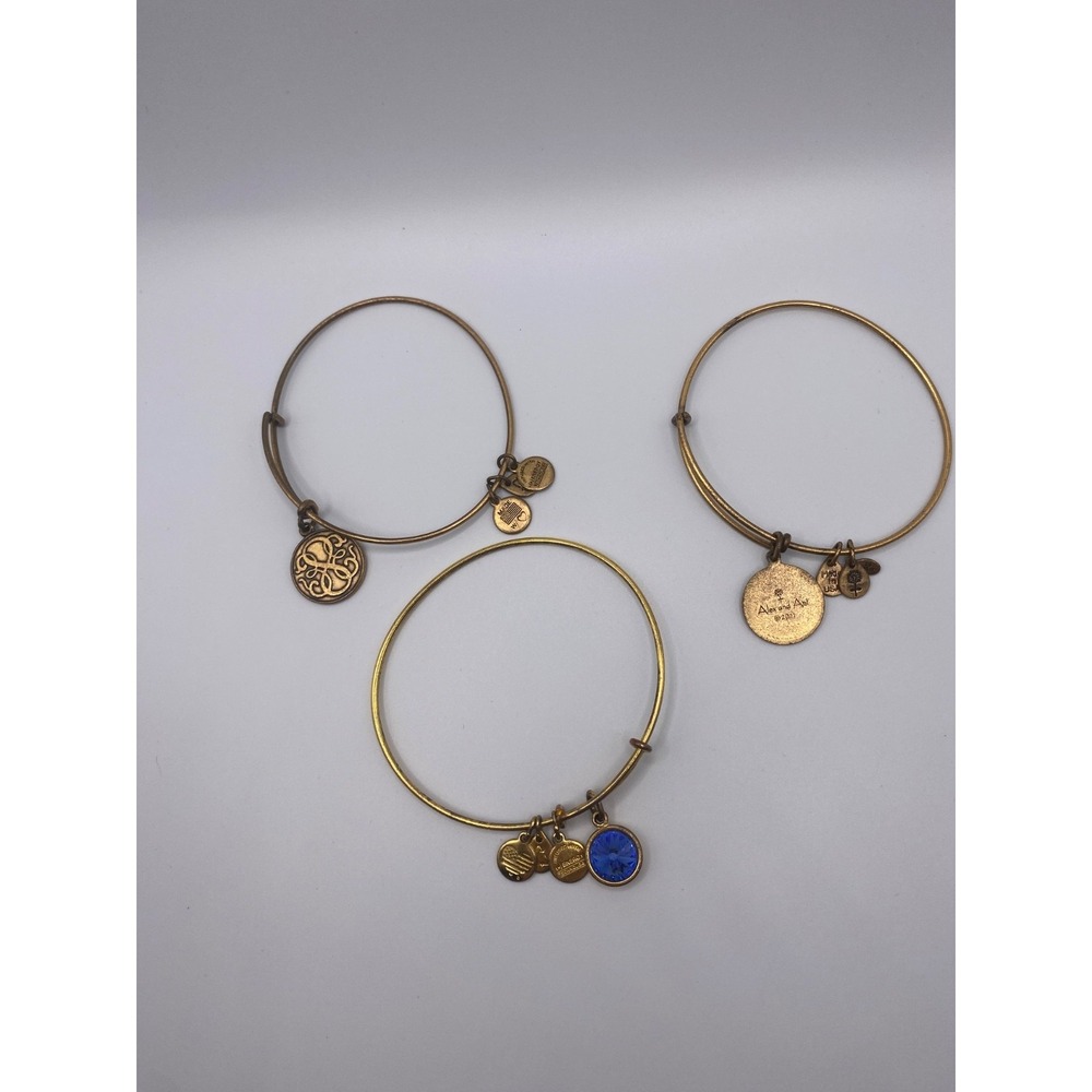 Lot of 3 Alex and Ani Bangles Rafaelian Gold Path of Life Birthstone
